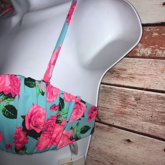 NEW! H&M Turquoise Floral Bandeau with Straps 4 - Picture 4 of 8